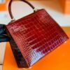 mmexport1672912952672 Hermes Kelly Shiny Alligator ck57 Bordeaux red Gold Hardware 25cm Full Handmade