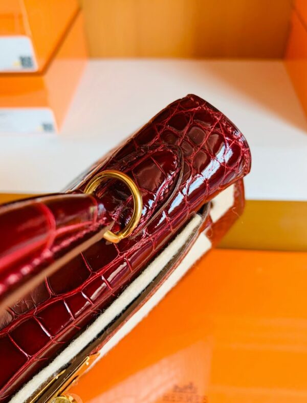 mmexport1672912956083 Hermes Kelly Shiny Alligator ck57 Bordeaux red Gold Hardware 25cm Full Handmade