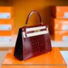 mmexport1672912962214 Hermes Kelly Shiny Alligator ck57 Bordeaux red Gold Hardware 25cm Full Handmade