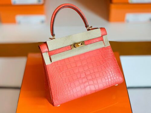 Hermes Kelly Alligator Matte Watermelon red Gold Hardware 25cm Full Handmade