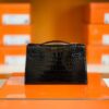 Hermes Mini Kelly pochette Shiny Alligator CK89 Black Gold Hardware 22cm Full Handmade