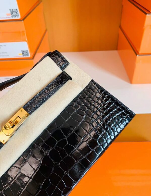mmexport1672913121234-787x1024-1 Hermes Mini Kelly pochette Shiny Alligator CK89 Black Gold Hardware 22cm Full Handmade