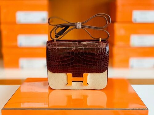 Hermes Constance Shiny Alligator crocodile ck57 Bordeaux red Gold Hardware 18cm Full Handmade