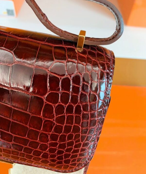 Hermes Constance Shiny Alligator crocodile ck57 Bordeaux red Gold Hardware 18cm Full Handmade