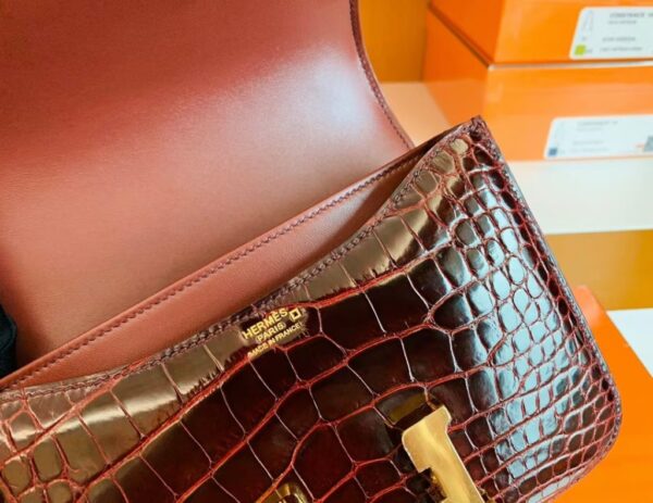 Hermes Constance Shiny Alligator crocodile ck57 Bordeaux red Gold Hardware 18cm Full Handmade