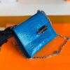 Hermes mini Verrou Shiny Alligator 7Q Sea Blue Silver Hardware 17cm Full Handmade
