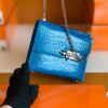 Hermes mini Verrou Shiny Alligator 7Q Sea Blue Silver Hardware 17cm Full Handmade