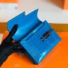 Hermes mini Verrou Shiny Alligator 7Q Sea Blue Silver Hardware 17cm Full Handmade
