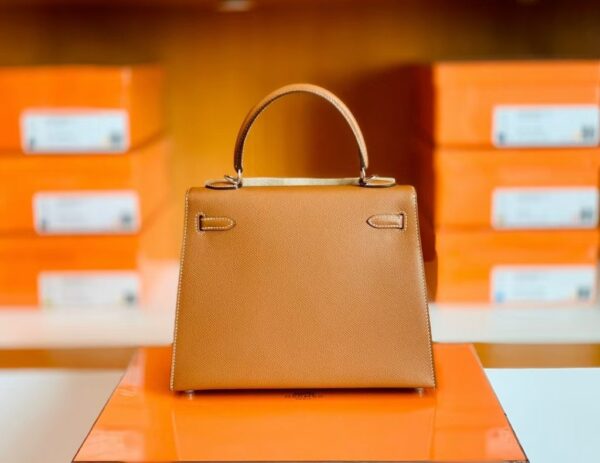 Hermes Kelly Epsom CK37 Golden Brown Silver Hardware 25cm Full Handmade