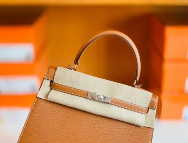 Hermes Kelly Epsom CK37 Golden Brown Silver Hardware 25cm Full Handmade