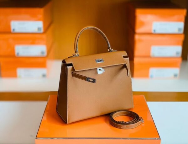 Hermes Kelly Epsom CK37 Golden Brown Silver Hardware 25cm Full Handmade