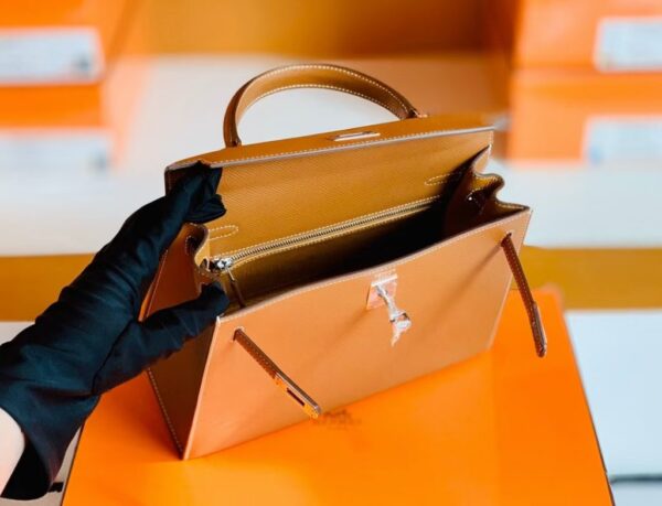 Hermes Kelly Epsom CK37 Golden Brown Silver Hardware 25cm Full Handmade