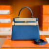 Hermes Kelly Epsom R2 Blue Agate Silver Hardware 25cm Full Handmade