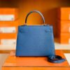 Hermes Kelly Epsom R2 Blue Agate Silver Hardware 25cm Full Handmade
