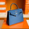 Hermes Kelly Epsom R2 Blue Agate Silver Hardware 25cm Full Handmade