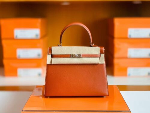 Hermes Kelly New Epsom 4E maple leaf brown Silver Hardware 25cm Full Handmade
