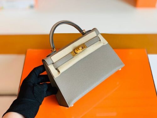 Hermes Mini Kelly Epsom gris ashpite Gold Hardware 19cm Full Handmade