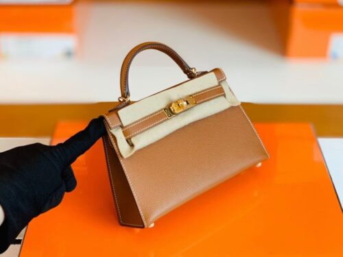 Hermes Mini Kelly Epsom Golden Brown Gold Hardware 19cm Full Handmade