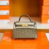 Hermes Mini Kelly Ostrich etoupe grey Gold Hardware 19cm Full Handmade