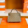 Hermes Mini Kelly Ostrich etoupe grey Gold Hardware 19cm Full Handmade
