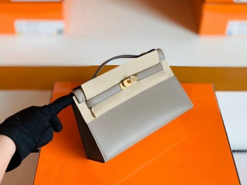Hermes Kelly Pochette Epsom gris ashpite Gold Hardware 22cm Full Handmade