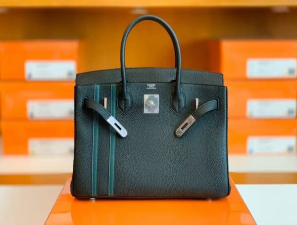 mmexport1673343460386-1024x777-1 Hermes Birkin Togo Black & Green Color bar Silver Hardware 30cm Full Handmade