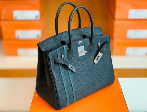 mmexport1673343461806-1024x779-1 Hermes Birkin Togo Black & Green Color bar Silver Hardware 30cm Full Handmade