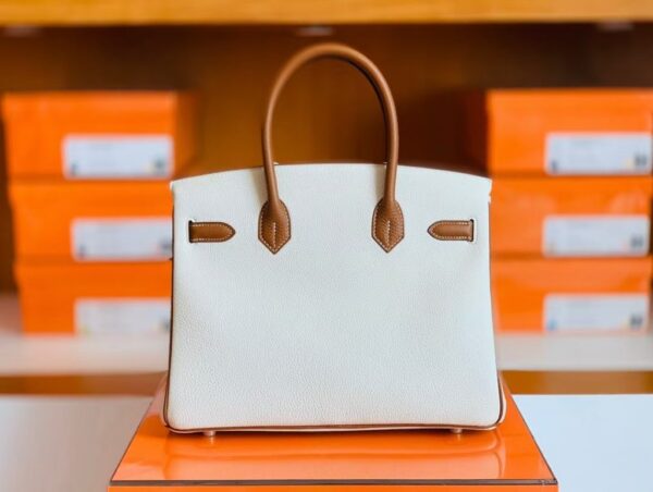 Hermes Birkin Togo cc37 Golden brown & cc10 Creamy white Gold Hardware 30cm Full Handmade