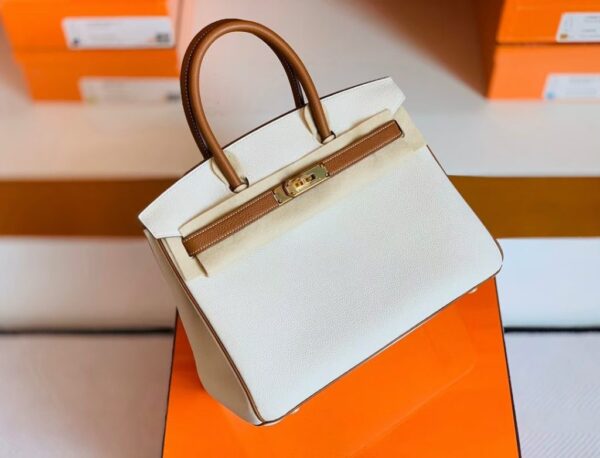 Hermes Birkin Togo cc37 Golden brown & cc10 Creamy white Gold Hardware 30cm Full Handmade