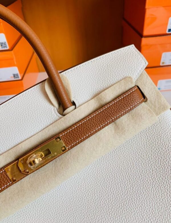 Hermes Birkin Togo cc37 Golden brown & cc10 Creamy white Gold Hardware 30cm Full Handmade