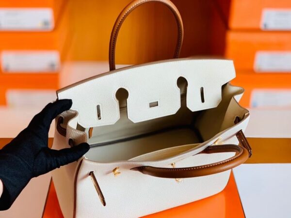 Hermes Birkin Togo cc37 Golden brown & cc10 Creamy white Gold Hardware 30cm Full Handmade