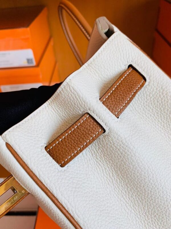 Hermes Birkin Togo cc37 Golden brown & cc10 Creamy white Gold Hardware 30cm Full Handmade