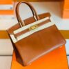 Hermes Birkin Barenia CK37 Golden brown & L3 Rose purple Gold Hardware 30cm Full Handmade
