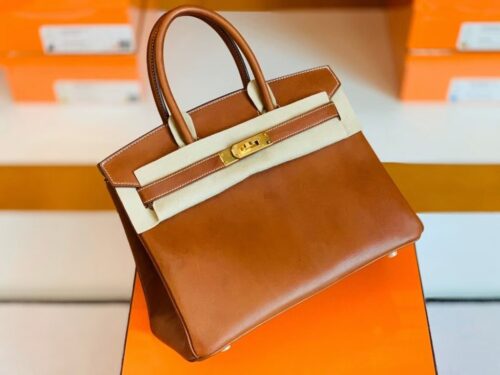 Hermes Birkin Barenia CK37 Golden brown & L3 Rose purple Gold Hardware 30cm Full Handmade