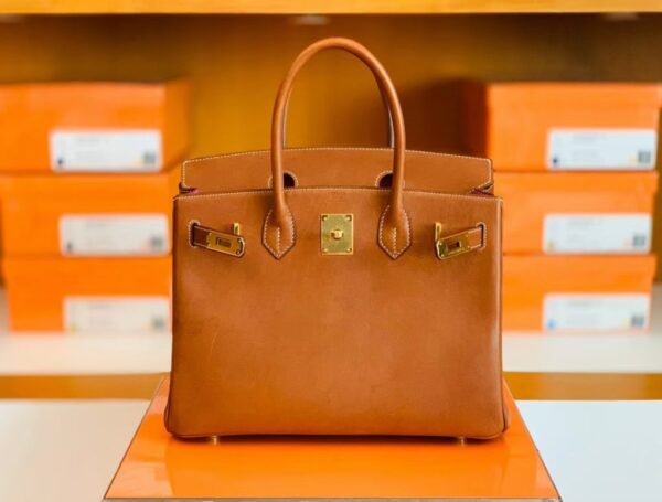 Hermes Birkin Barenia CK37 Golden brown & L3 Rose purple Gold Hardware 30cm Full Handmade