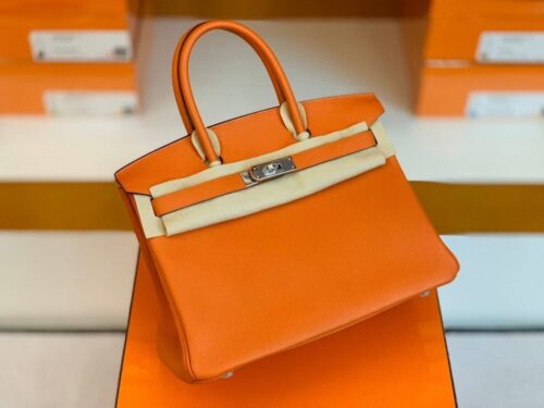Hermes Birkin Togo cc93 Orange Silver Hardware 30cm Full Handmade