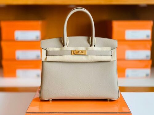 Hermes Birkin Togo ck81 Gris T Gold Hardware 30cm Full Handmade