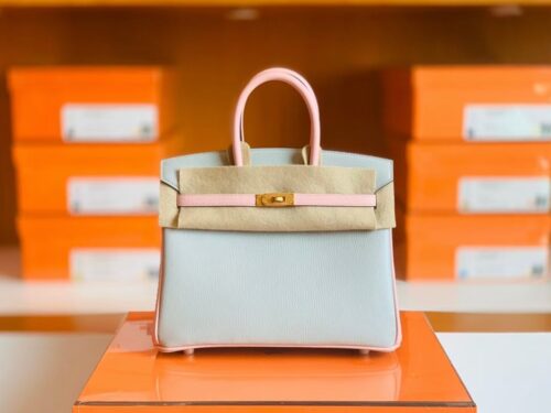 Hermes Birkin Chevre 3Q sakura pink & 80 Pearl grey Gold Hardware 25cm Full Handmade