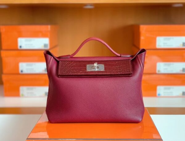 mmexport1673344840205-1024x781-1 Hermes Kelly 2424 Matte crocodile & Togo Bordeaux red Silver Hardware 29cm Full Handmade