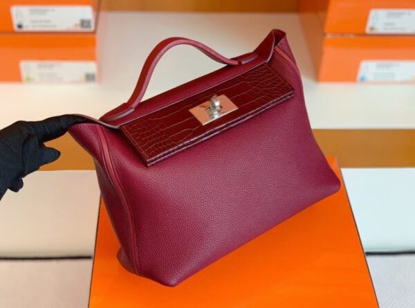 mmexport1673344844402-1024x760-1 Hermes Kelly 2424 Matte crocodile & Togo Bordeaux red Silver Hardware 29cm Full Handmade