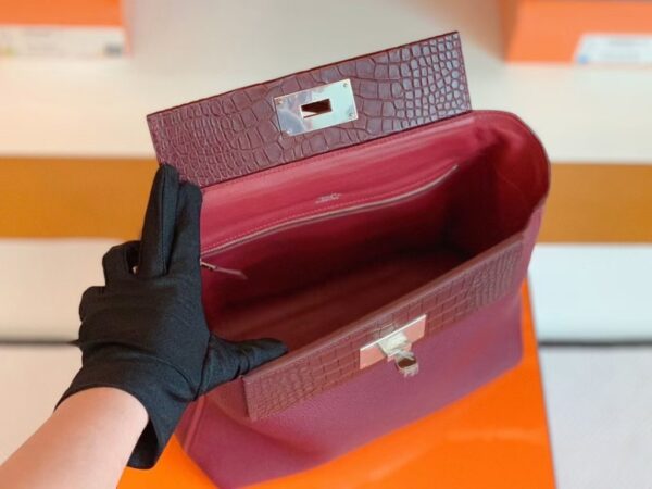 mmexport1673344847222-1024x768-1 Hermes Kelly 2424 Matte crocodile & Togo Bordeaux red Silver Hardware 29cm Full Handmade