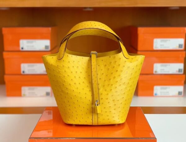 mmexport1673344864505-1024x781-1 Hermes Picotin Lock Ostrich Lemon yellow Silver Hardware 22cm Full Handmade