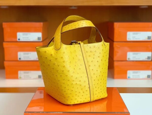 mmexport1673344866009-1024x779-1 Hermes Picotin Lock Ostrich Lemon yellow Silver Hardware 22cm Full Handmade