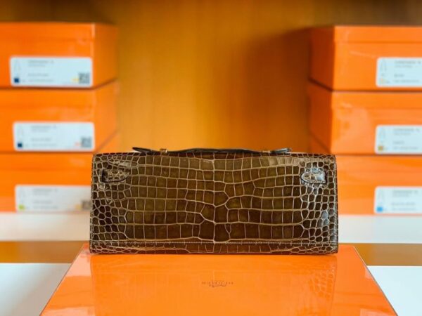 mmexport1673344891386-1024x768-1 Hermes Kelly cut Olive green Shiny crocodile Silver Hardware 31cm Full Handmade