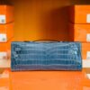 Hermes Kelly cut Shiny crocodile Blue Silver Hardware 31cm Full Handmade