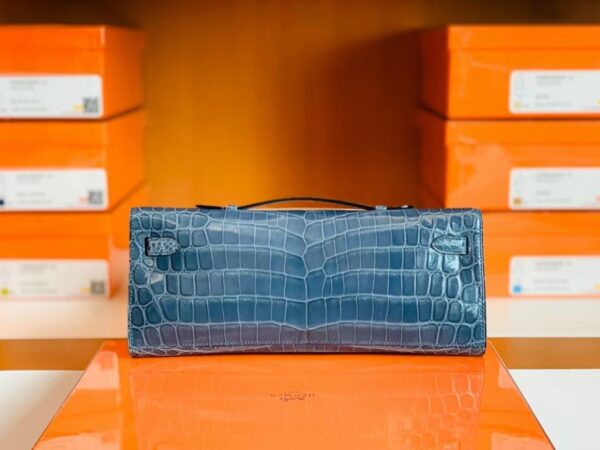 mmexport1673344914529-1024x768-1 Hermes Kelly cut Shiny crocodile Blue Silver Hardware 31cm Full Handmade