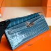 Hermes Kelly cut Shiny crocodile Blue Silver Hardware 31cm Full Handmade