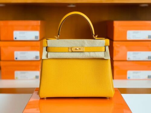 Hermes Kelly Togo 9D Amber yellow Gold Hardware 28cm Full Handmade
