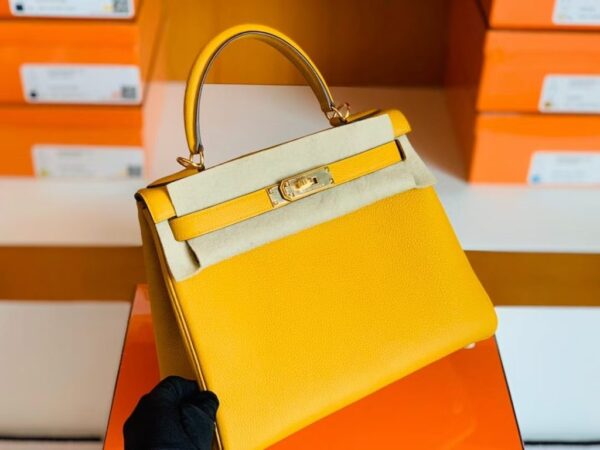 Hermes Kelly Togo 9D Amber yellow Gold Hardware 28cm Full Handmade