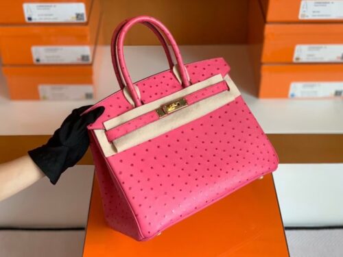 Hermes Birkin Ostrich 5J Rose Pink Gold Hardware 30cm Full Handmade